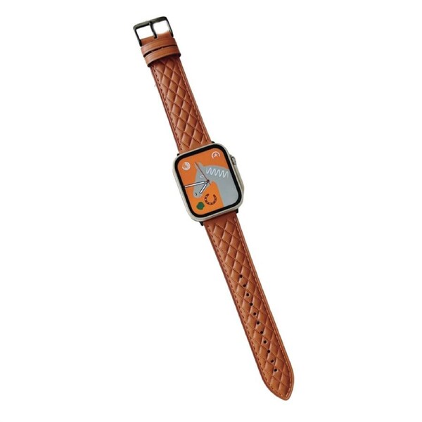 Nevenka Apple Watch Rhombus Leather Strap for iWatch Ultra Series 8 SE 7 6 5 4 3 2 1-Brown 42/44/45/49mm
