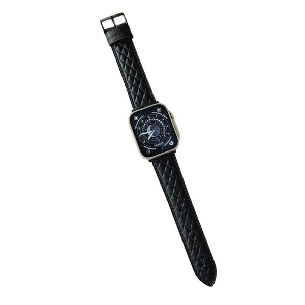 Nevenka Apple Watch Rhombus Leather Strap for iWatch Ultra Series 8 SE 7 6 5 4 3 2 1-Black 42/44/45/49mm