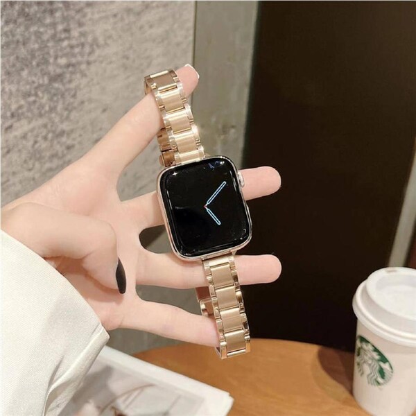 Nevenka Slim Apple Watch Strap Stainless Steel for iWatch Ultra Series 8 SE 7 6 5 4 3 2 1-RoseGold 42/44/45/49mm