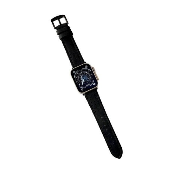 Nevenka Apple Watch Strap Oil Leather for iWatch Ultra Series 8 SE 7 6 5 4 3 2 1-Black 42/44/45/49mm