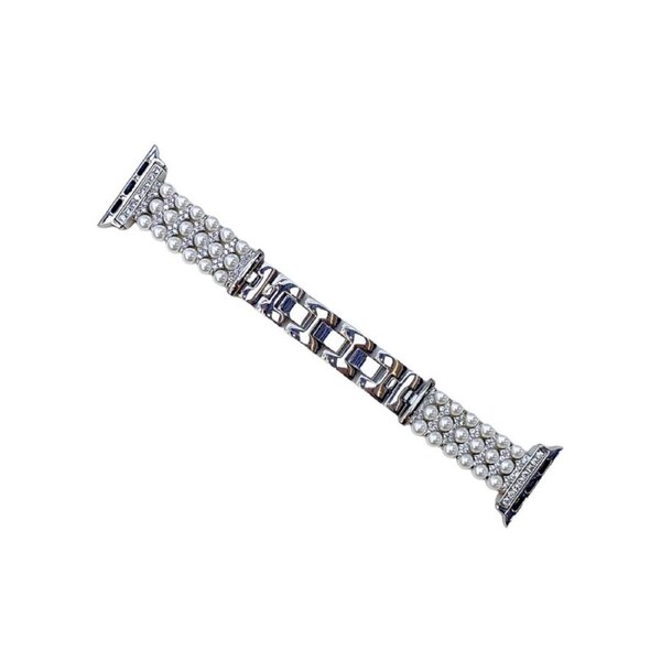 Nevenka Apple Watch Strap Pearl Diamond for iWatch Ultra Series 8 SE 7 6 5 4 3 2 1-Silver 38/40/41mm
