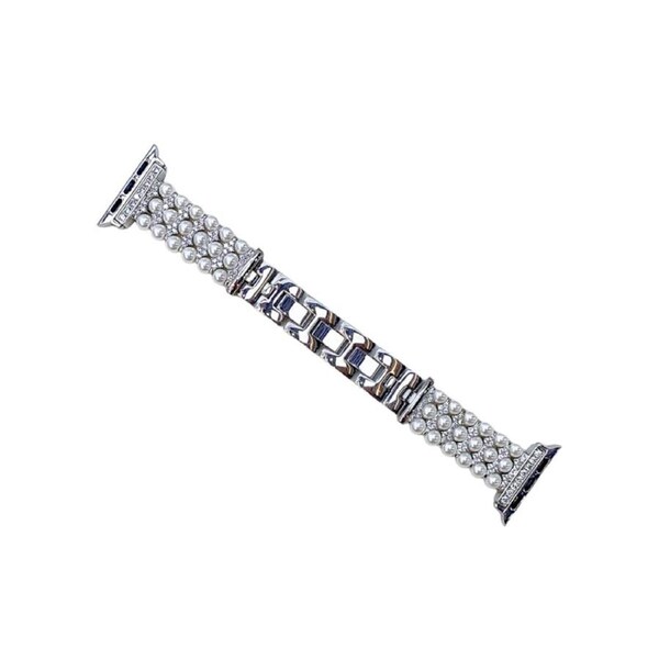 Nevenka Apple Watch Strap Pearl Diamond for iWatch Ultra Series 8 SE 7 6 5 4 3 2 1-Silver 42/44/45/49mm