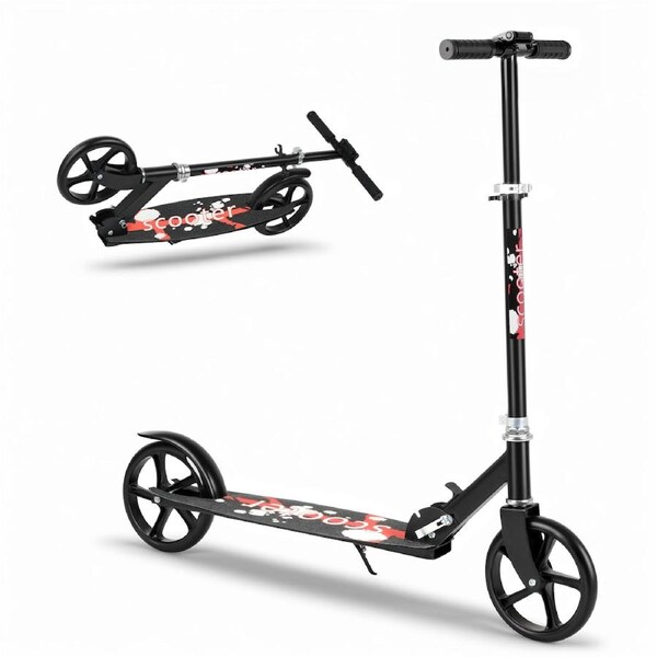 Advwin Kids Scooter Folding Kick Scooter w/ 20cm PU Wheels Adjustable Height Push Scooter for Teens & Beginners Red