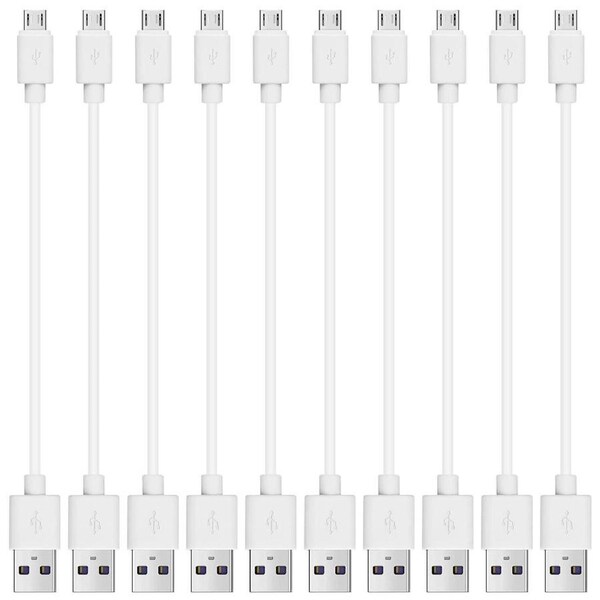 10 Pack 20cm Short Data Transfer Charger Charging Micro USB Cable Cord for Android Phone Device Tablet Bulk White TPE Plastic
