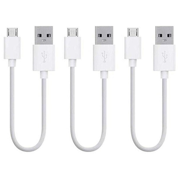 3 Pack 20cm Short Data Transfer Charger Charging Micro USB Cable Cord for Android Phone Device Tablet Bulk White TPE Plastic
