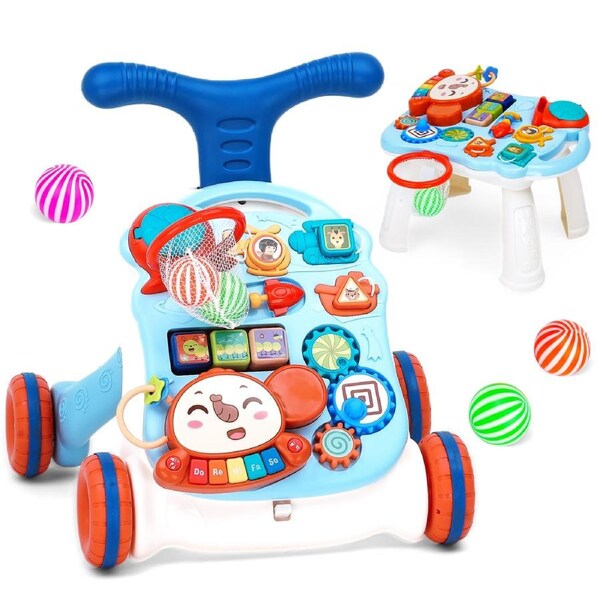 Advwin 3-in-1 Baby Walker Kids Push Walking Toy Walker Stroller w/ Learning Music Sit-to-Stand Learning Walker