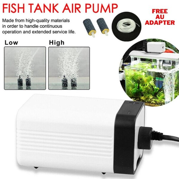 Oxygen Air Pump Aqua Fish Tank Aquarium Pond Bubble Disk Stone Aerator 2 Outlets