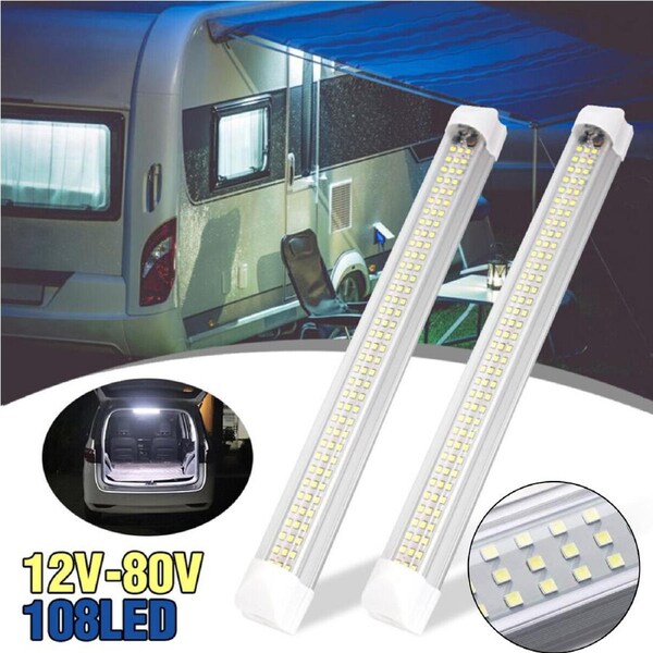 2x LED Strip Lights Bar Car 12V Camping Light Interior Lamp Caravan Boat Fishing