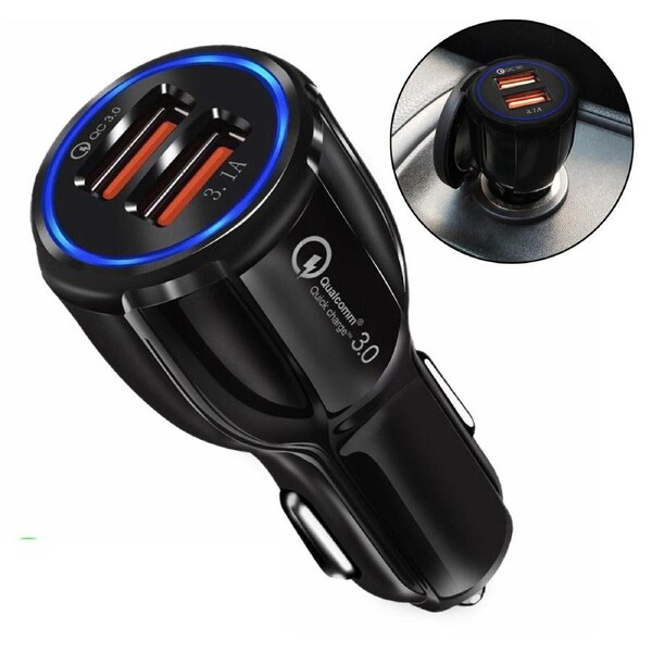 Fast Dual Port Car Charger 3.1A USB Quick Charger Qualcomm QC3.0 Lighter Socket