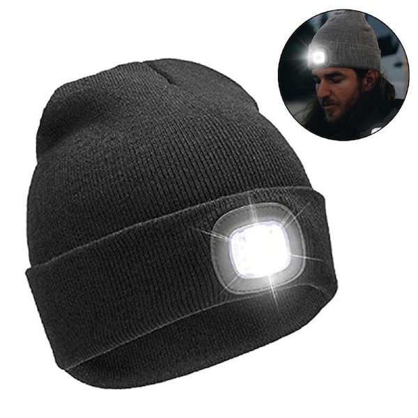 USB Rechargeable Winter Autumn Warm LED Light Knitted Beanie Hat Wireless