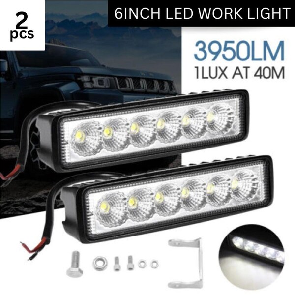 2x Portable 6Inch Led Work Light Bar Spot Flood Reverse Fog Driving Lights 4WD