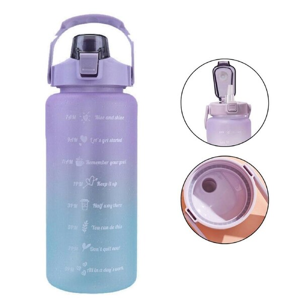 Motivational Drink Flask With Time Markings 2L Water Sports Bottle Straw Cup Gym