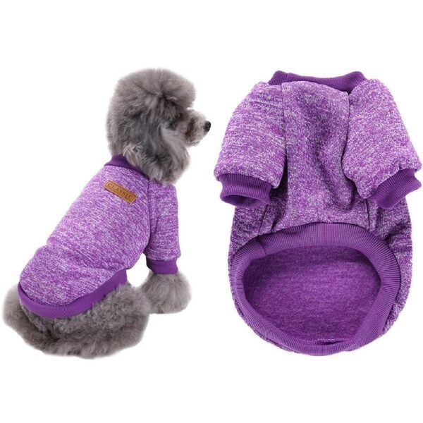 Pet Dog Warm Coat Fleece Jacket Jumper Sweater Clothes Purple Medium