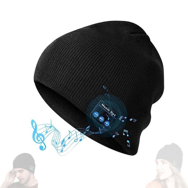 Wireless Bluetooth Music Beanie Hat With Speakers Rechargeable Unisex Head Black