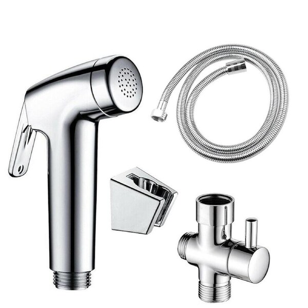 Bidet Sprayer Shower Head Hose Shattaf Toilet Spray Kit Silver 4 Pieces