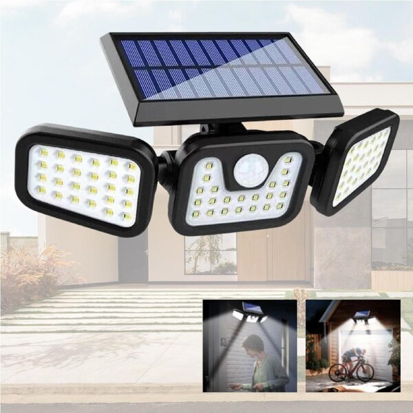 3 Head 74 Led Solar Powered Motion Sensor Light Outdoor Security Flood Lamp
