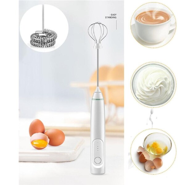 Coffee Milk Frother Electric Egg Beater USB Rechargeable Foamer Mixer Tool White