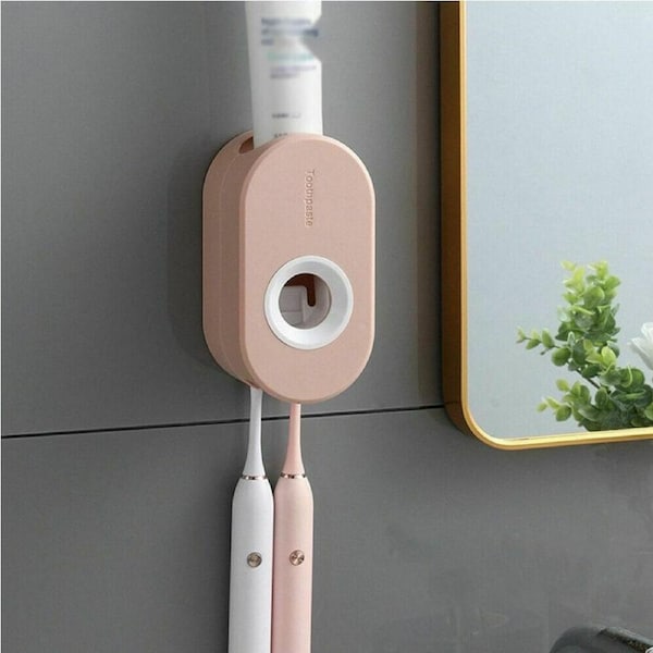 Wall-Mounted Rack Bathroom Toothbrush Holder Automatic Toothpaste Dispenser