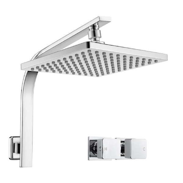 250mm Bath Chrome 10" Square Rainfall ABS Shower Head Set With Cubic Taps