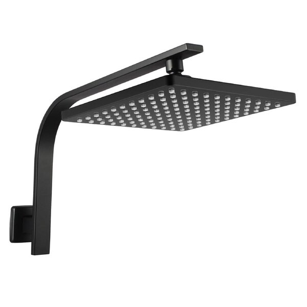 WELS Bath Square 10" ABS Large Shower Head Gooseneck Wall Arm Set Black