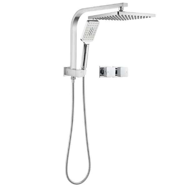 WELS 10" Rain Shower Head Set With Cubic Taps Square 3-Mode Handheld Shower Chrome