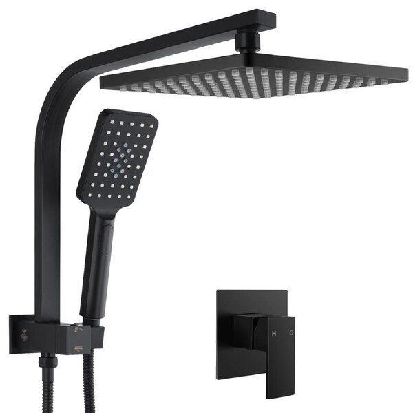 WELS 10" Rain Shower Head Set With Mixer Square 3-Mode Handheld Shower Black