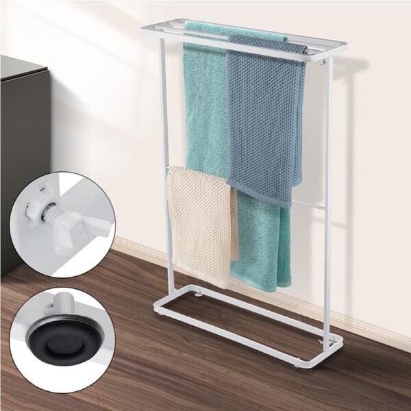 95CM 2-Tier Towel Rack Rail Freestanding Holder Bathroom Organizer Laundry Drying Bar Leveling Feet White