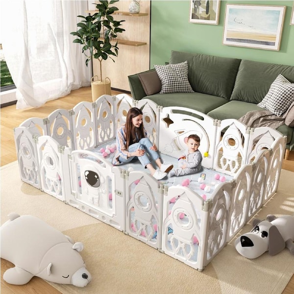 Advwin Baby PlayPen 18 Panels Foldable Kids Activity Centre Toddlers Fence Yard Safety Gate Grey