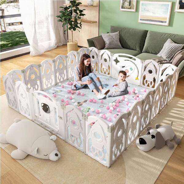 Advwin Baby PlayPen 22 Panels Foldable Kids Activity Centre Toddlers Fence Yard Safety Gate Grey