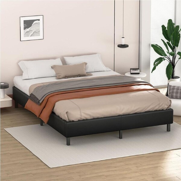 ALFORDSON Bed Frame Mattress Base Foundation Leather Black - King Size