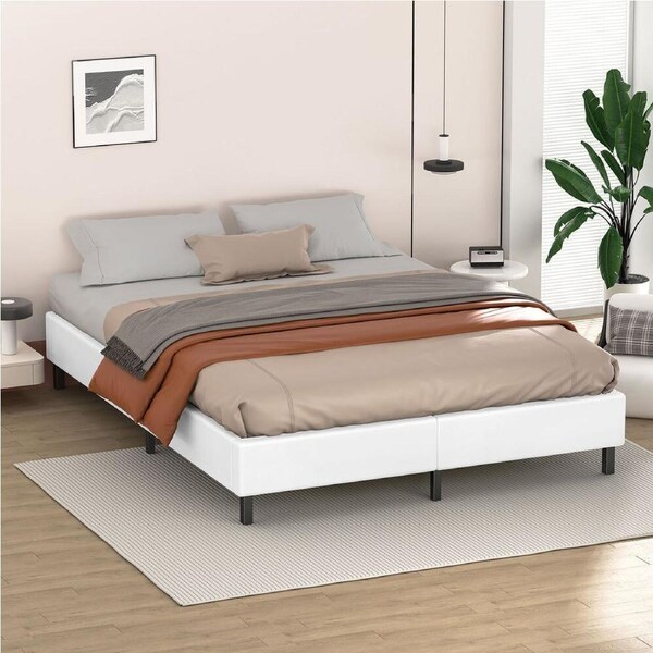 ALFORDSON Bed Frame Mattress Base Foundation Leather White - King Size