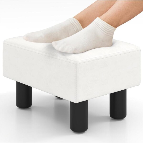 Costway PU Leather Ottoman Foot Stool Footrest w/Storage Padded Rectangular Footstool