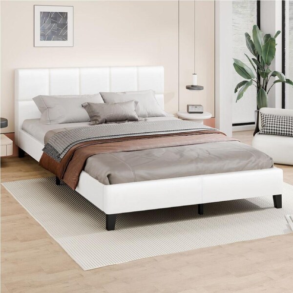 ALFORDSON Bed Frame Wooden Platform Mattress Base Leather White - King Size