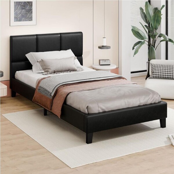 ALFORDSON Bed Frame Wooden Platform Mattress Base Leather Black - Single Size
