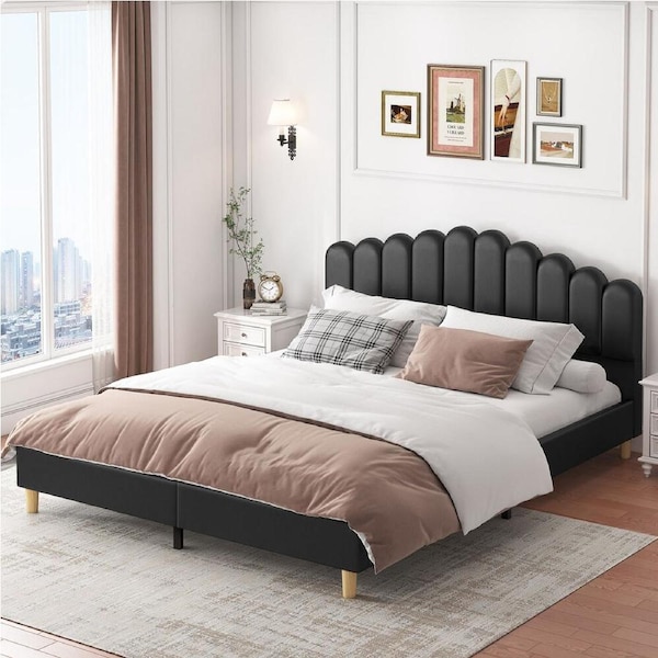 ALFORDSON Bed Frame Upholstered Platform Base Leather Black - King Size