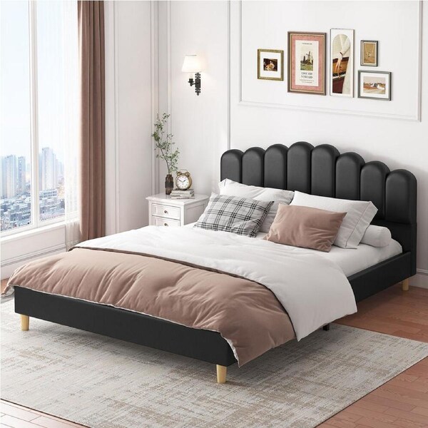 ALFORDSON Bed Frame Upholstered Platform Base Leather Black - Double Size