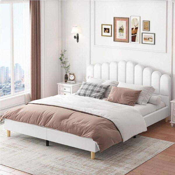 ALFORDSON Bed Frame Upholstered Platform Base Leather White - King Size