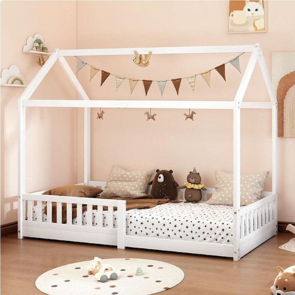 ALFORDSON Kids Bed Frame Wooden Single Bed House Frame White