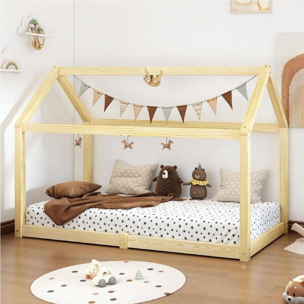 ALFORDSON Kids Bed Frame Wooden Timber Single House Frame Platform Oak