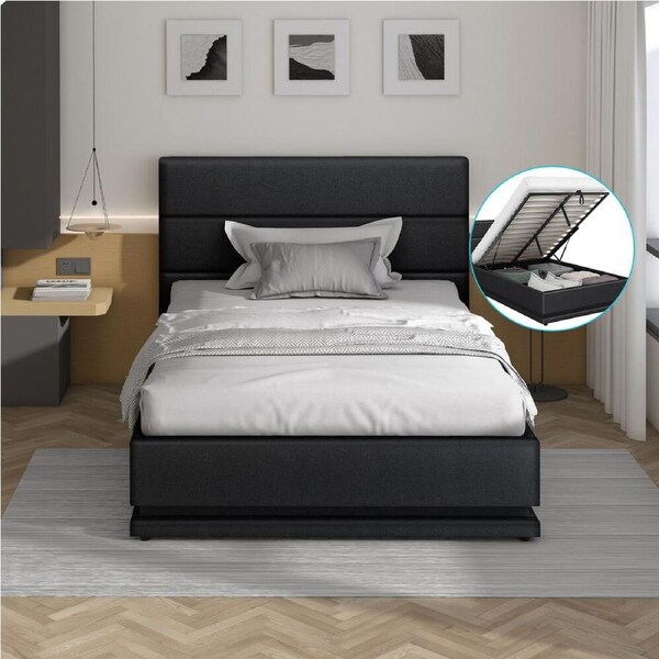 ALFORDSON Bed Frame Gas Lift Storage RGB LED Platform Charcoal - Single Size