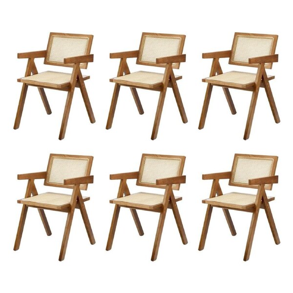 Oikiture 6x Dining Chairs Rattan Chair Wooden Accent Chair Walnut