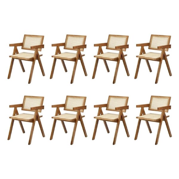 Oikiture 8x Dining Chairs Rattan Chair Wooden Accent Chair Walnut