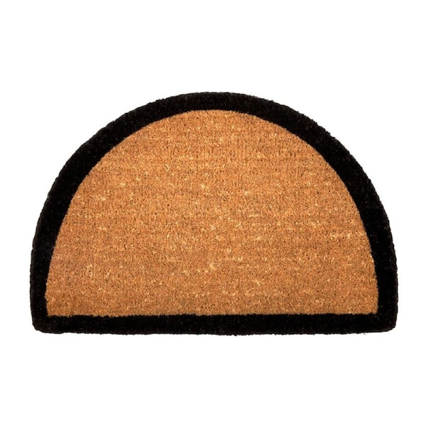Black Border Half Round 100% Coir Doormat - 60 x 90 cm - Entry Mat, Welcome Mat, Door mat, Non Slip, Anti Slip, Front Door, Waterproof, Durable