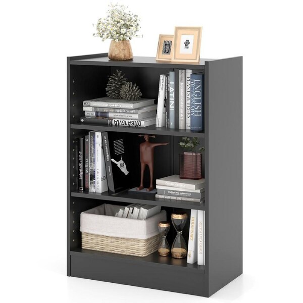 Costway 3-Tier Bookcase Display Bookshelf w/Adjustable Shelves Storage Cabinet Organizer Black