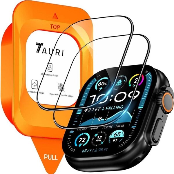 TAURI 2 Pack Screen Protector for Apple Watch Ultra 2/1 49mm, with Auto-Installation, Tempered Glass, Scratch-Resistant,[Military Grade Protection] Film