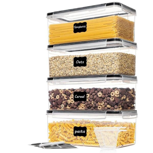 Vtopmart 4PCS Set 3.2L Airtight Food Storage Containers with Lids, Plastic Spaghetti Container for Pasta organizer, BPA Free Air Tight House Kitchen Pantry Organization and Storage