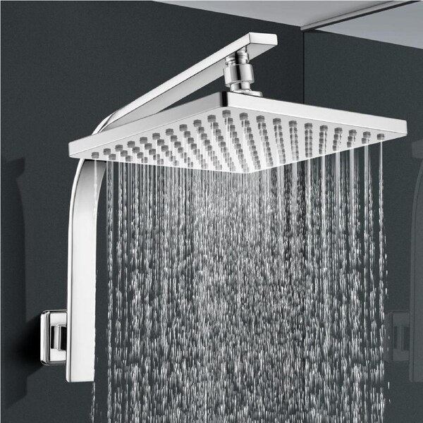 ACA 10" Rain Shower Head Set Square Gooseneck Shower Arm Swivel Chrome