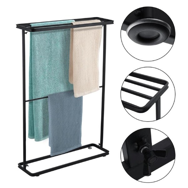ACA Steel Towel Bar Holder Rack 2 Tiers Freestanding Bath Towel Storage Black Leveling Feet 958mm