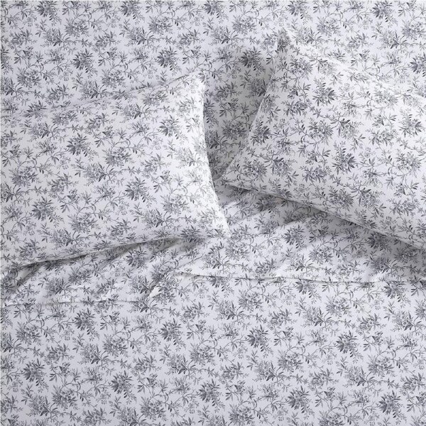 Laura Ashley Bed Faye Toile Flannelette Sheet Set w/Pillowcases Black King