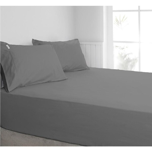 Algodon 300TC Cotton Fitted Sheet Combo Set Charcoal w/Pillowcases Single